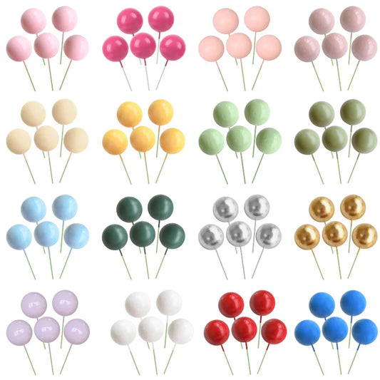 20pcs Colorful Balls Cake Topper Mini Balloons Cupcake Insert Sticks for Wedding Birthday Party Cake DIY Decoration Baby Shower