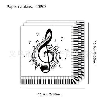 10Guests Music Festival Party Disposable Tableware White Black Note Happy Musical Lover Birthday Party Supplies