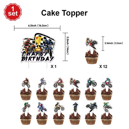 Motocross Dirt Bike Birthday Party Banner Cake Topper Foil Motorcycle Balloon for Boy Kids Motor Theme Party Decoration Supplies