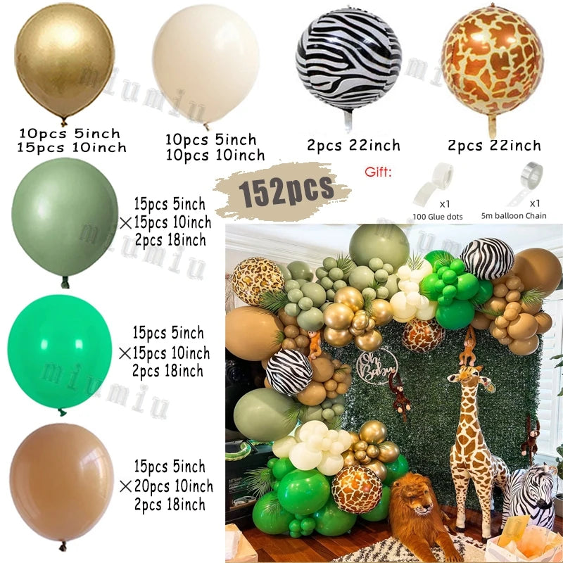 Jungle Safari Green Theme Balloon Garland Arch Kit Kids Birthday Party Metal Confetti Foil Latex Balloons Baby Shower Decoration