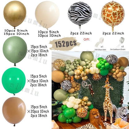 Jungle Safari Green Theme Balloon Garland Arch Kit Kids Birthday Party Metal Confetti Foil Latex Balloons Baby Shower Decoration
