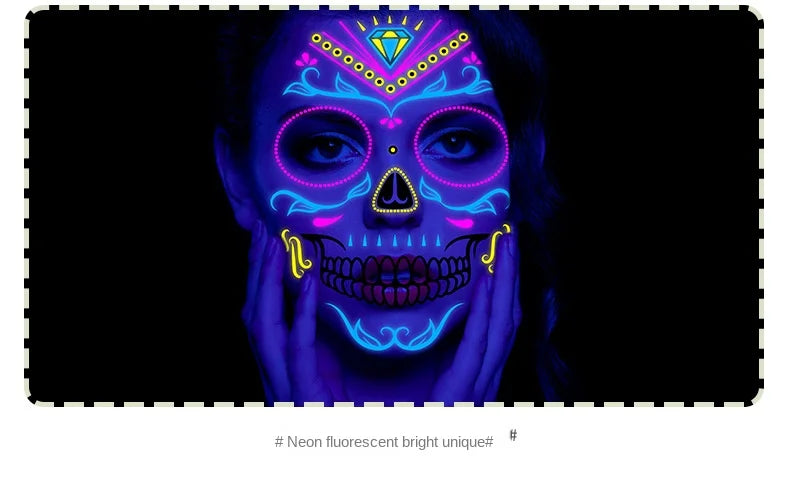 1/4/8PCS Waterproof Fluorescent Temporary Tattoo Neon Halloween Stickers Day of the Dead Party Festival Night Bar Face Stickers