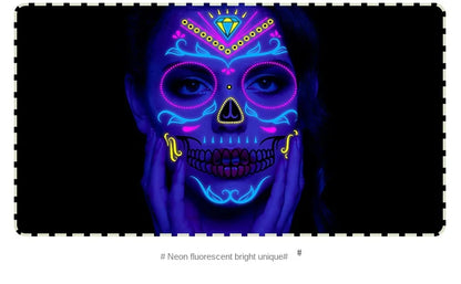 1/4/8PCS Waterproof Fluorescent Temporary Tattoo Neon Halloween Stickers Day of the Dead Party Festival Night Bar Face Stickers