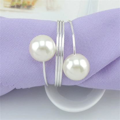 Wedding Pearl Napkin Rings Metal Gold Silver Napkin Holders for Wedding Elegant Party Supplies Event Dinner Table Decorations