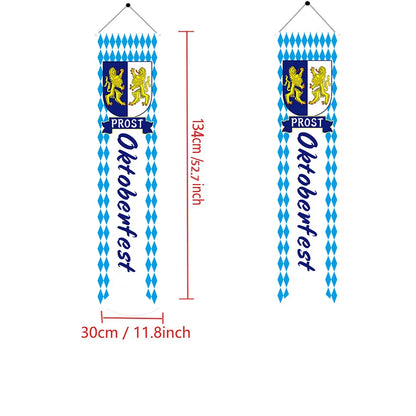 A Pair of Banner Oktoberfest Decorations Bavarian Check Flag Banner Sign  Porch Welcome Banner Sign for German Theme Party