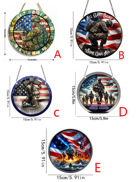 1pc Soldier Painted Window Hanging Decorations, Patriotic Wreath Signs, Home Garden Decor, Independence Day Gifts