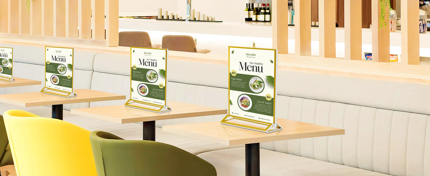 6-36 Transparent Acrylic Signage Gold Picture Frames Double-sided Display Stand Wedding Number Plate Table Flyer Menu Card Rack
