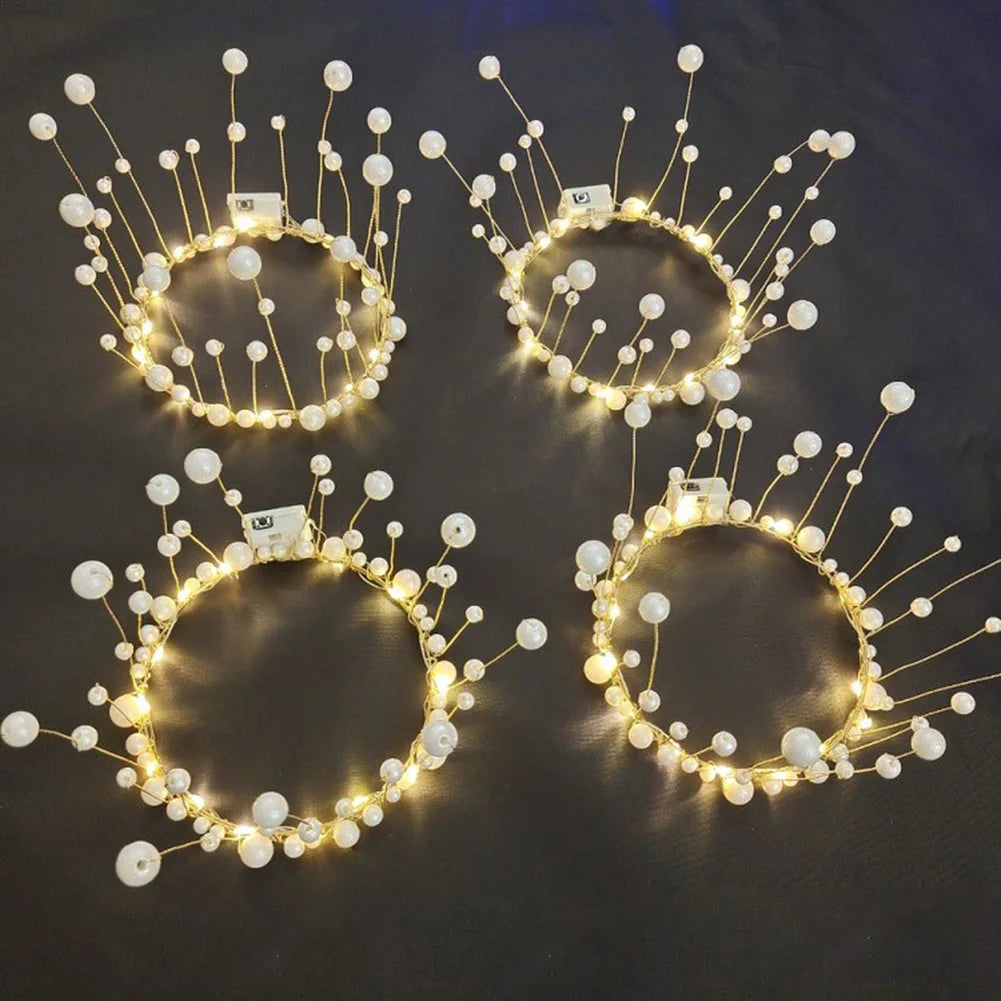 New LED Lamp Pearl Crown Cake Topper Decor Princess Party Top Topper Happy Birthday Cake Decorating Tools Gift Wedding Supplies