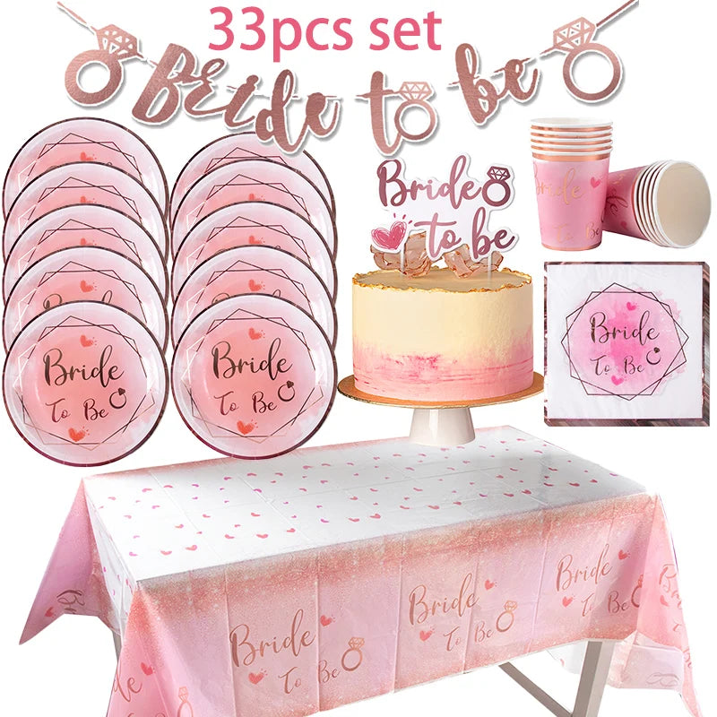 Bride to Be Disposable Tableware Set Plate Cup Napkins Decor Bachelorette Party Hen Night Bridal Shower Decorations Supplies