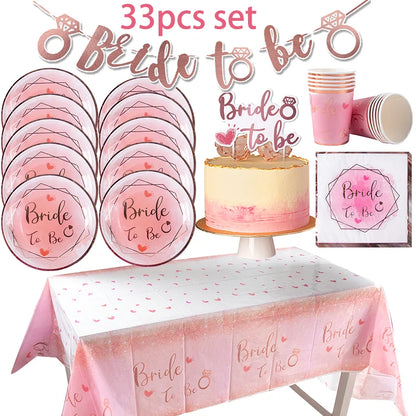 Bride to Be Disposable Tableware Set Plate Cup Napkins Decor Bachelorette Party Hen Night Bridal Shower Decorations Supplies