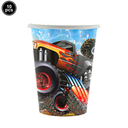 Monster Truck Birthday Party Paper Plates Cup Napkin Tablecloth Balloon Hanging Swirls Banner Monster Truck Birthday Party Decor