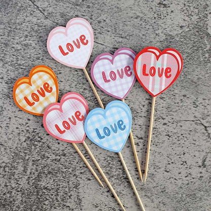 Heart Bear Cake Topper Toppers Flag I Love You Happy Valentine's Day Anniversary Baking Cake Dessert DIY Decor Party Supplies