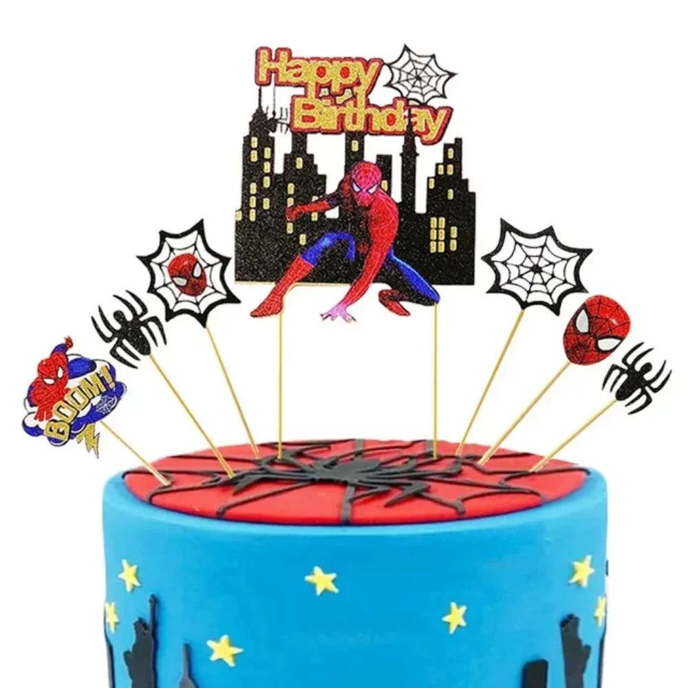 Spiderman Cake Toppers Superhero Birthday Cake Decorations CupCake Topppers Ornaments for Kids Boys Baby Shower Supplies Gifts