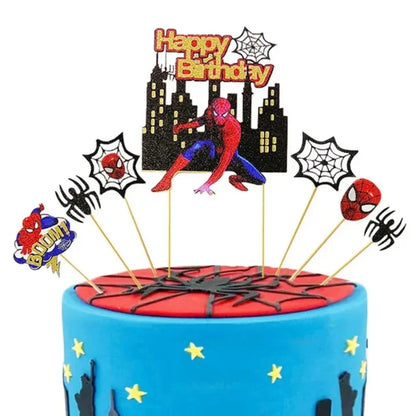 Spiderman Cake Toppers Superhero Birthday Cake Decorations CupCake Topppers Ornaments for Kids Boys Baby Shower Supplies Gifts