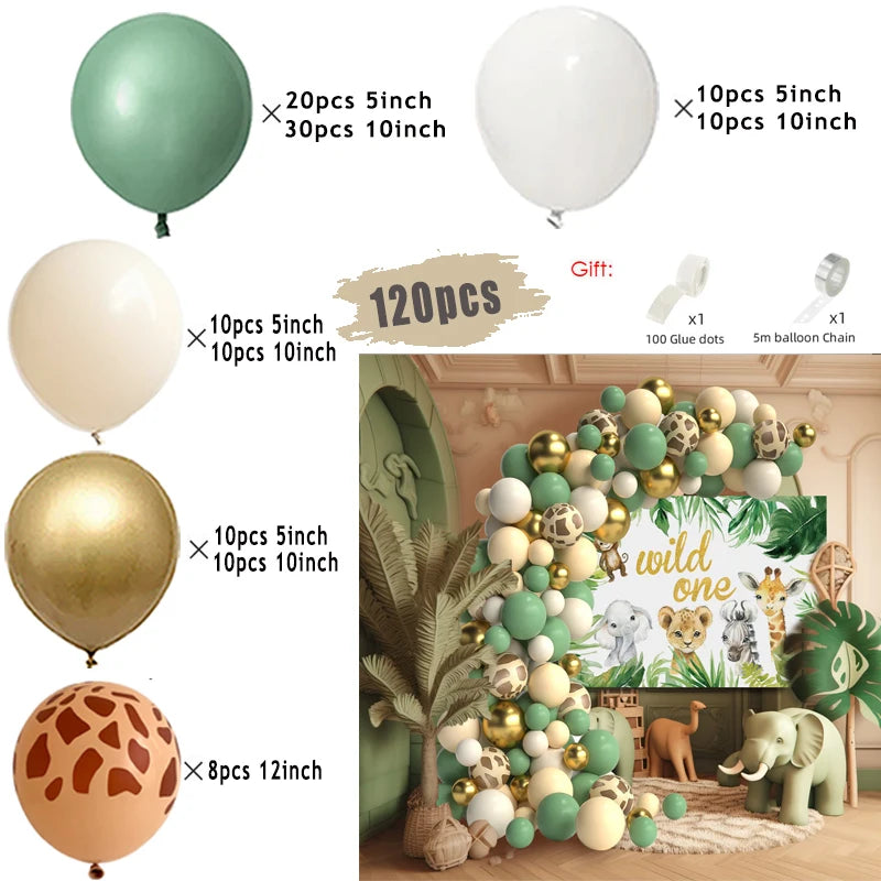 Jungle Safari Green Theme Balloon Garland Arch Kit Kids Birthday Party Metal Confetti Foil Latex Balloons Baby Shower Decoration