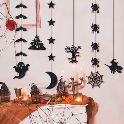 6pcs Halloween Hanging Banner Garland Scary Spider Witch Ghost Bat Pendant Ornament Happy Halloween Party Decorations for Home