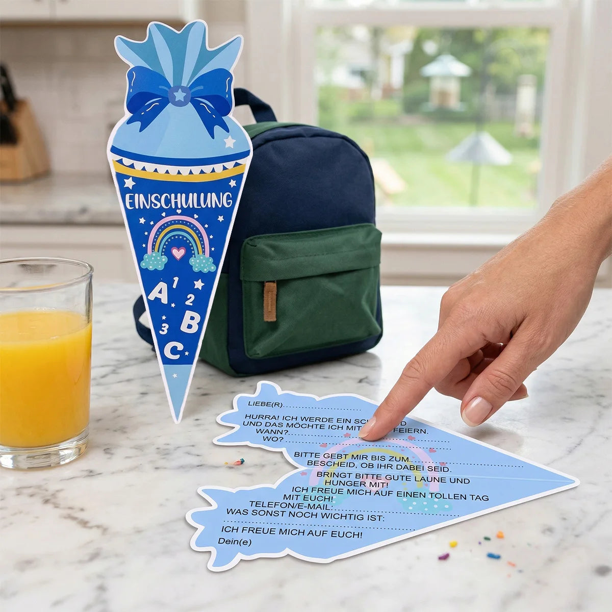 12pcs pink blue gift cone first day of school invitation card, back to school party invitation with stationery patterns such