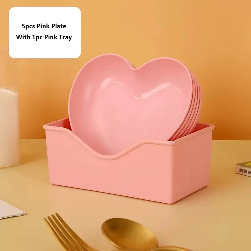 Set of 6pcs Heart-shaped Plate Creative Cake Plate with Tray Bone Dish Dried Fruit Snack Plate Candy Plate Container Snack Plate