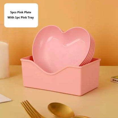 Set of 6pcs Heart-shaped Plate Creative Cake Plate with Tray Bone Dish Dried Fruit Snack Plate Candy Plate Container Snack Plate