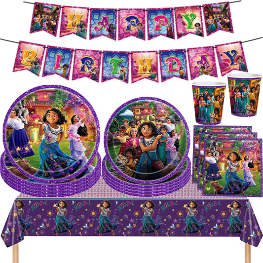 Encanto Birthday Party Decoration Balloon For Kids Event Supplies Tableware Set Plates Cups Napkins Cake Toppers Candy Box