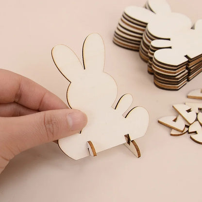 5/10/20Pcs Wooden Easter Rabbit Ornaments Kids Handmade DIY Painting Toy Gift Happy Easter Party Home Decoration Supplies 2025