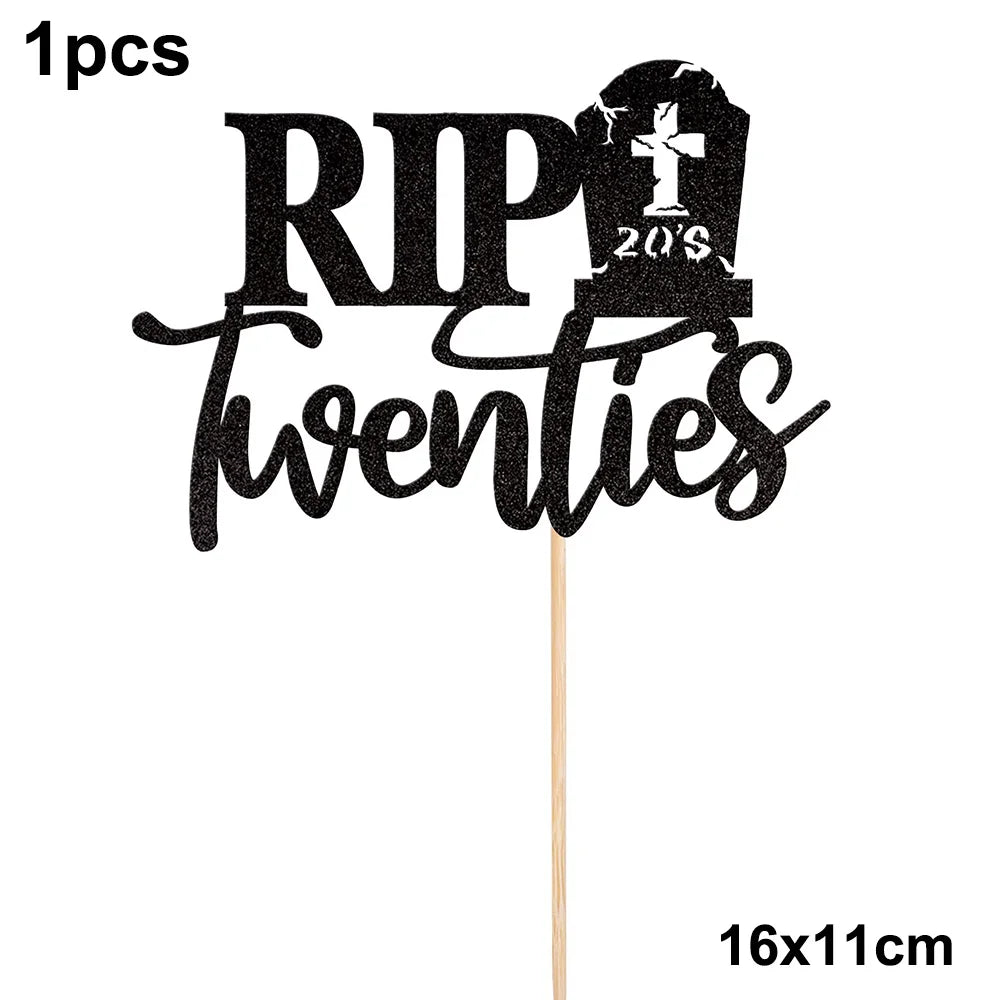 RIP to My 20s Supplies Banner Garland Backdrop Tablecloth Rip Sash Cake Topper Balloon Funeral Youth Funny Thirtieth Party Decor