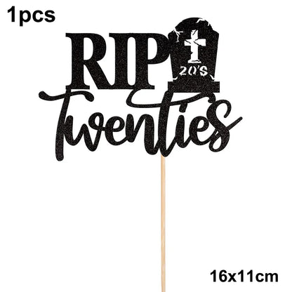 RIP to My 20s Supplies Banner Garland Backdrop Tablecloth Rip Sash Cake Topper Balloon Funeral Youth Funny Thirtieth Party Decor