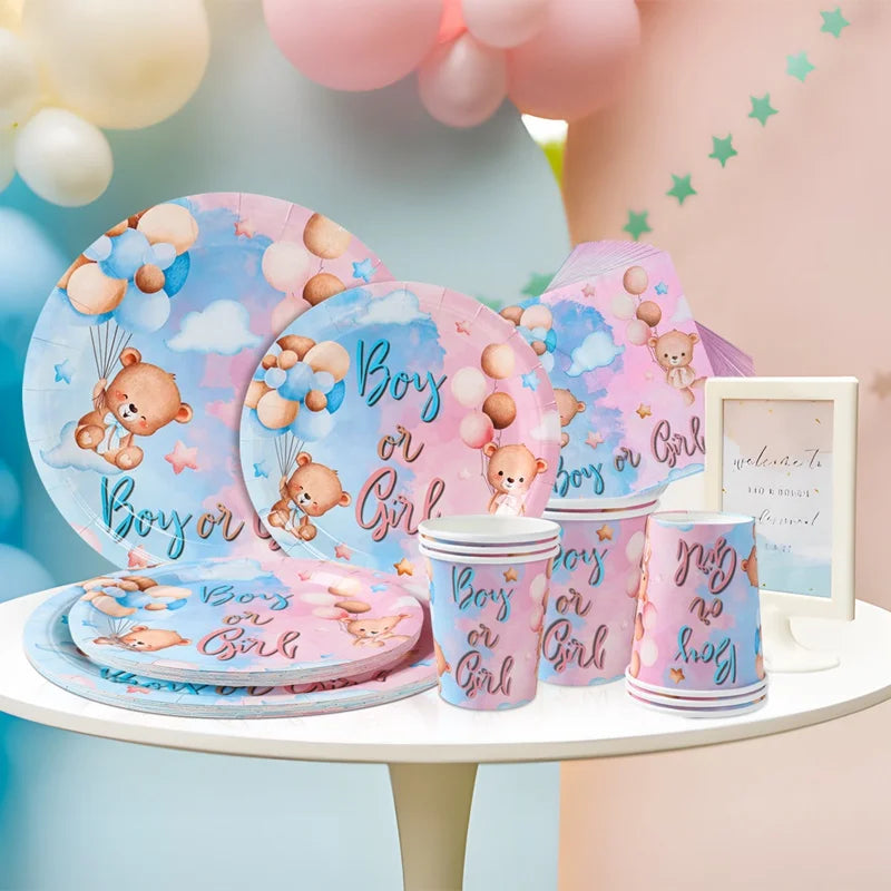 Gender Reveal Party Tablecloth Boy or Girl Baby Shower Decor Newborn Table Cover He Or She Gender Reveal Party Supplies