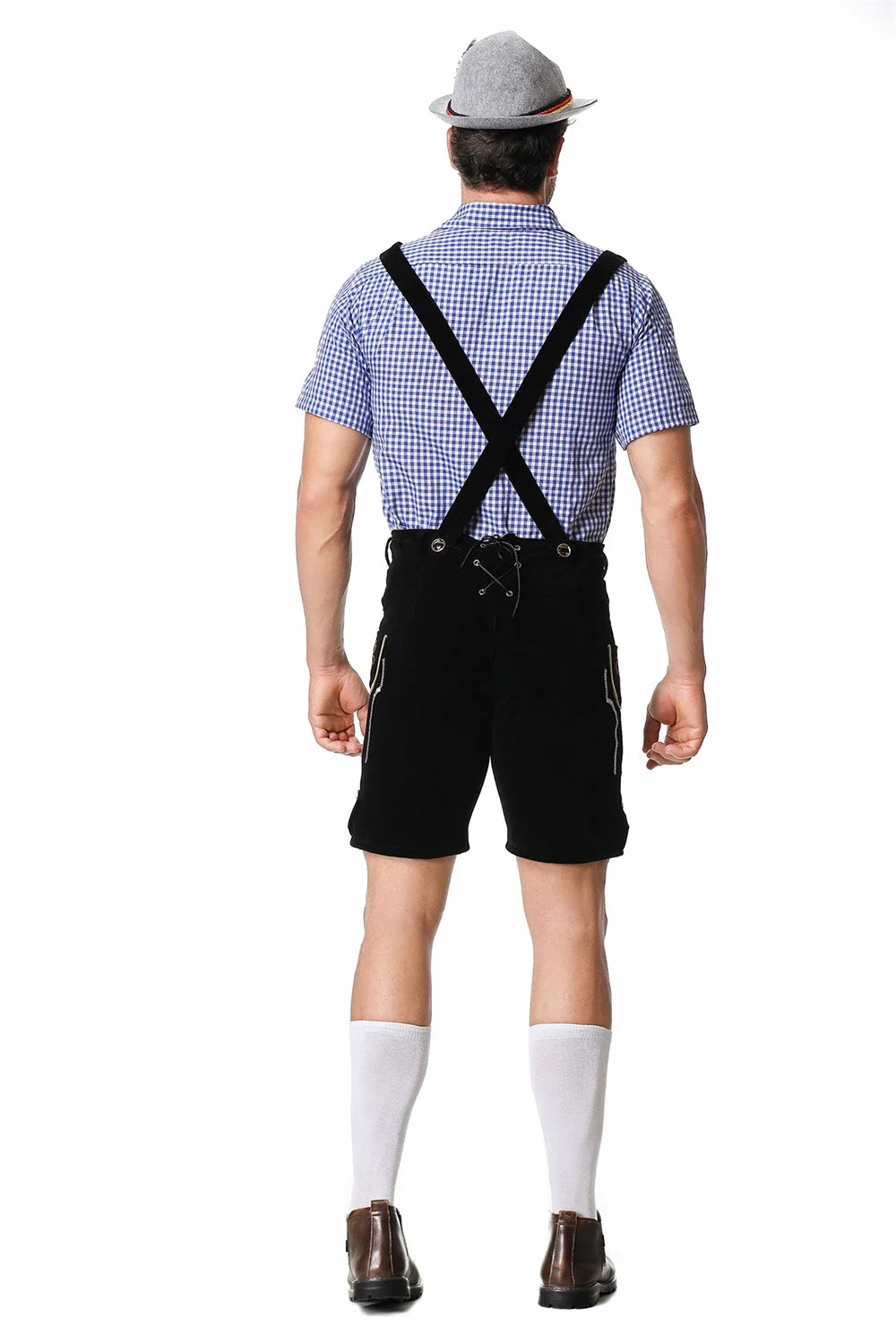 Bavarian Octoberfest German Beer Costume Male Oktoberfest Lederhosen Costume Beer Shirt Suspender Shorts Hat Cosplay Costumes