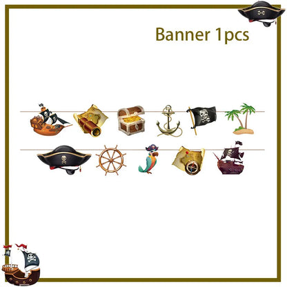 Pirate Birthday Party Decoration Balloon Tableware Tablecloth Backdrop Hanging Banner Cake Toppers For Kids Party Event Supplies