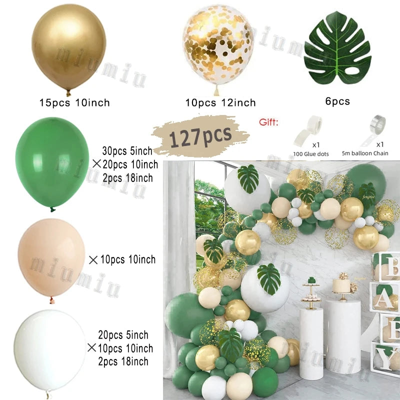 Jungle Safari Green Theme Balloon Garland Arch Kit Kids Birthday Party Metal Confetti Foil Latex Balloons Baby Shower Decoration