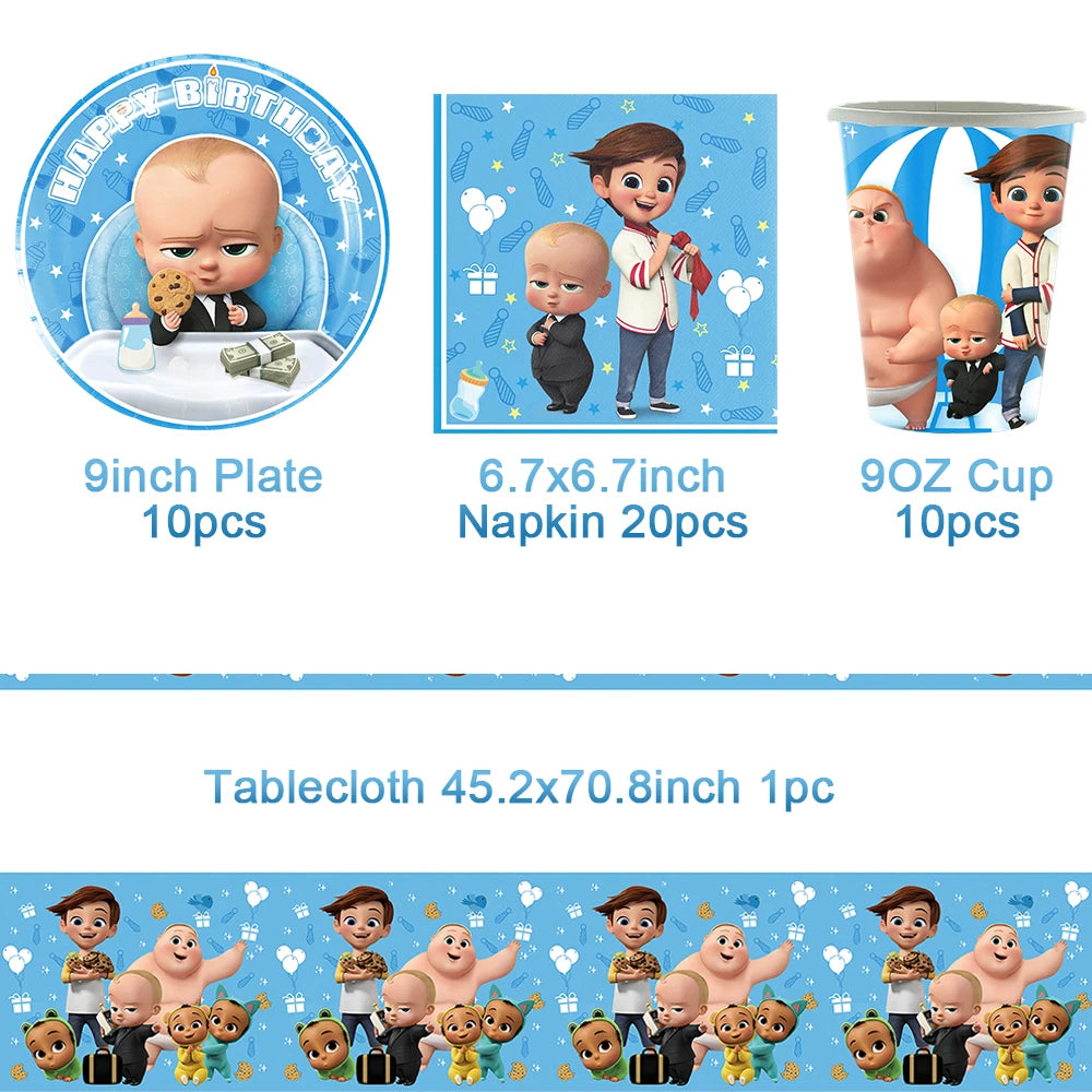 Cartoon Boss-Boys-Girls Theme Newborn 1st Birthday Party Decor Disposable Tableware Backdrop Balloons Baby Shower For Kids Gifts