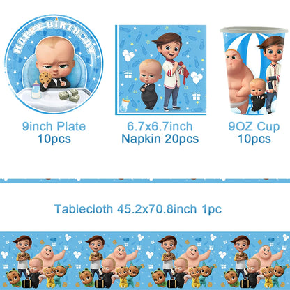 Cartoon Boss-Boys-Girls Theme Newborn 1st Birthday Party Decor Disposable Tableware Backdrop Balloons Baby Shower For Kids Gifts