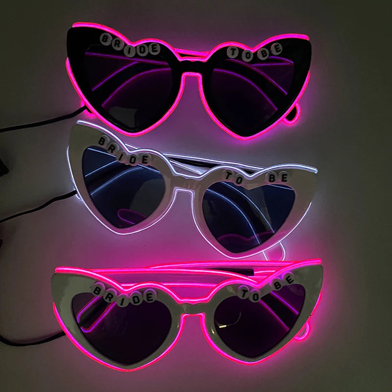 Heart Shaped LED Neon Glasses Luminous Bride To Be Glasses Bachelorette Party Bride Sunglasses gift Wedding Supplies