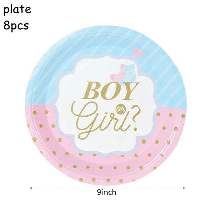 Gender Reveal Disposable Tableware Pink Blue Boy or Girl Plate Napkin Cup Tablecloth Baby Shower Party Table Decoration Supplies