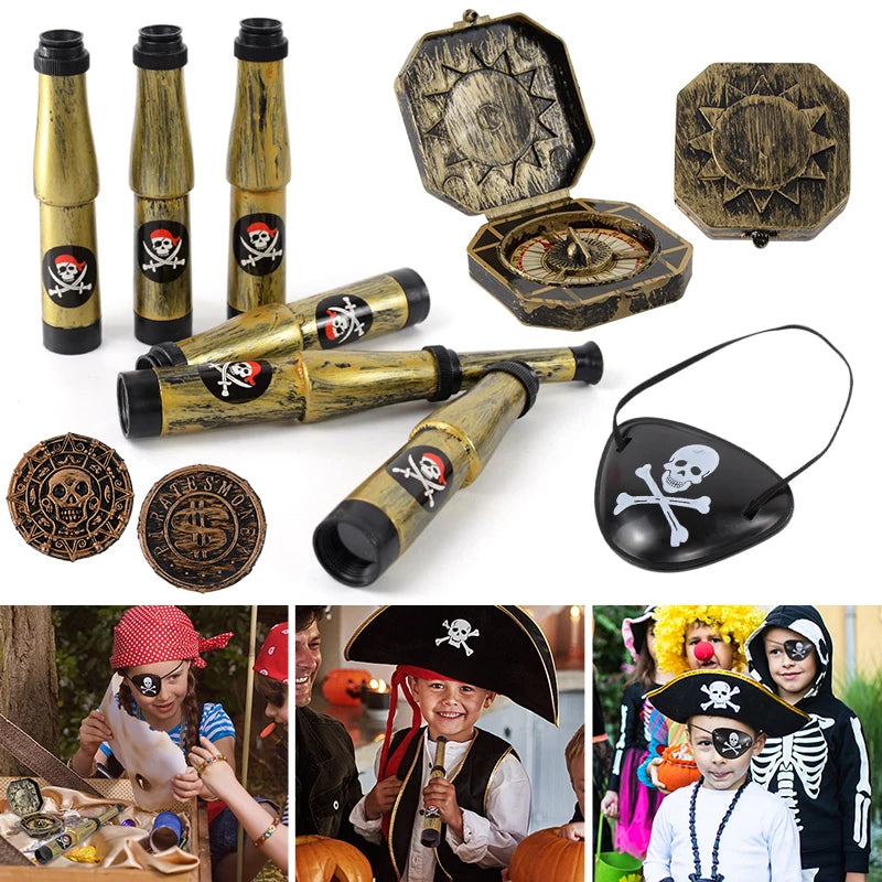 Pirate Theme Party Decoration Pirate Captain Hat Patch Pistol Treasure Toys For Kids Birthday Party Decor Halloween Cosplay Prop