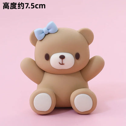 New 3D Pink Blue Bear Cake Topper Cute Mini Bear Doll Cake Decoration Boy Girl Birthday Party Gender Reveal Baby Shower Supplies