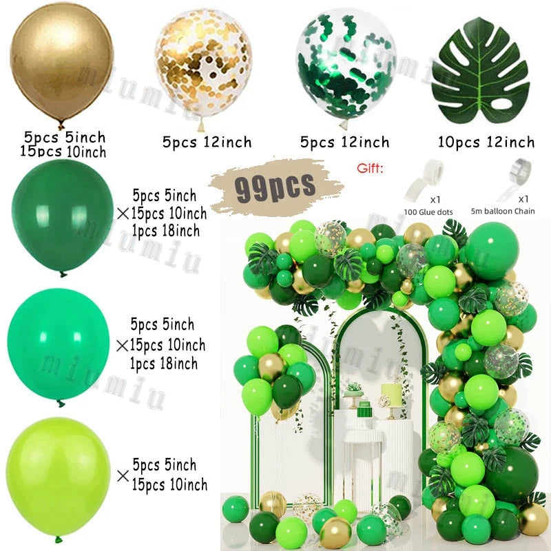 Jungle Safari Green Theme Balloon Garland Arch Kit Kids Birthday Party Metal Confetti Foil Latex Balloons Baby Shower Decoration