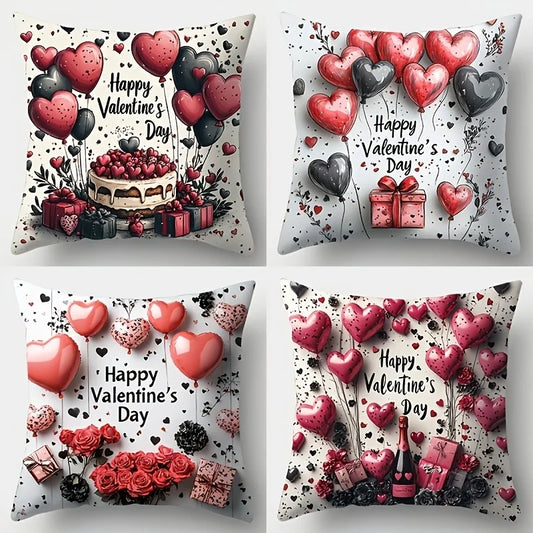 Valentine's Day Red Balloon Print Couple Home Decor Pillowcase Holiday Bedroom Living Room Decoration Polyester Cushion Cover