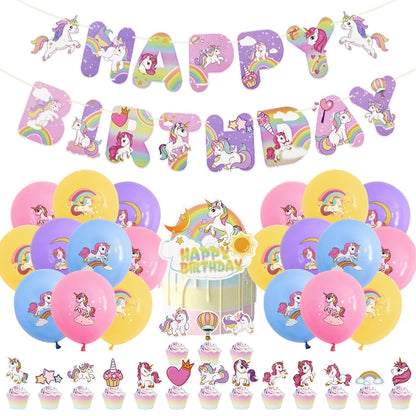 Rainbow Unicorn Party Balloons Disposable Tableware Gift Bags For Kids Girl Unicorn Birthday Party Decoration Favors Supplies