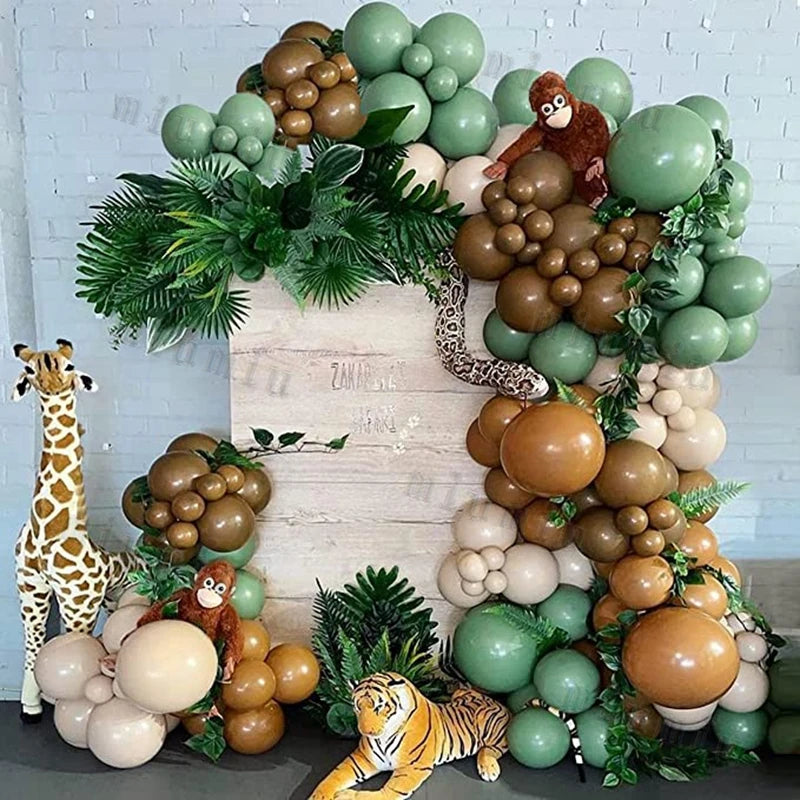 Jungle Safari Green Theme Balloon Garland Arch Kit Kids Birthday Party Metal Confetti Foil Latex Balloons Baby Shower Decoration