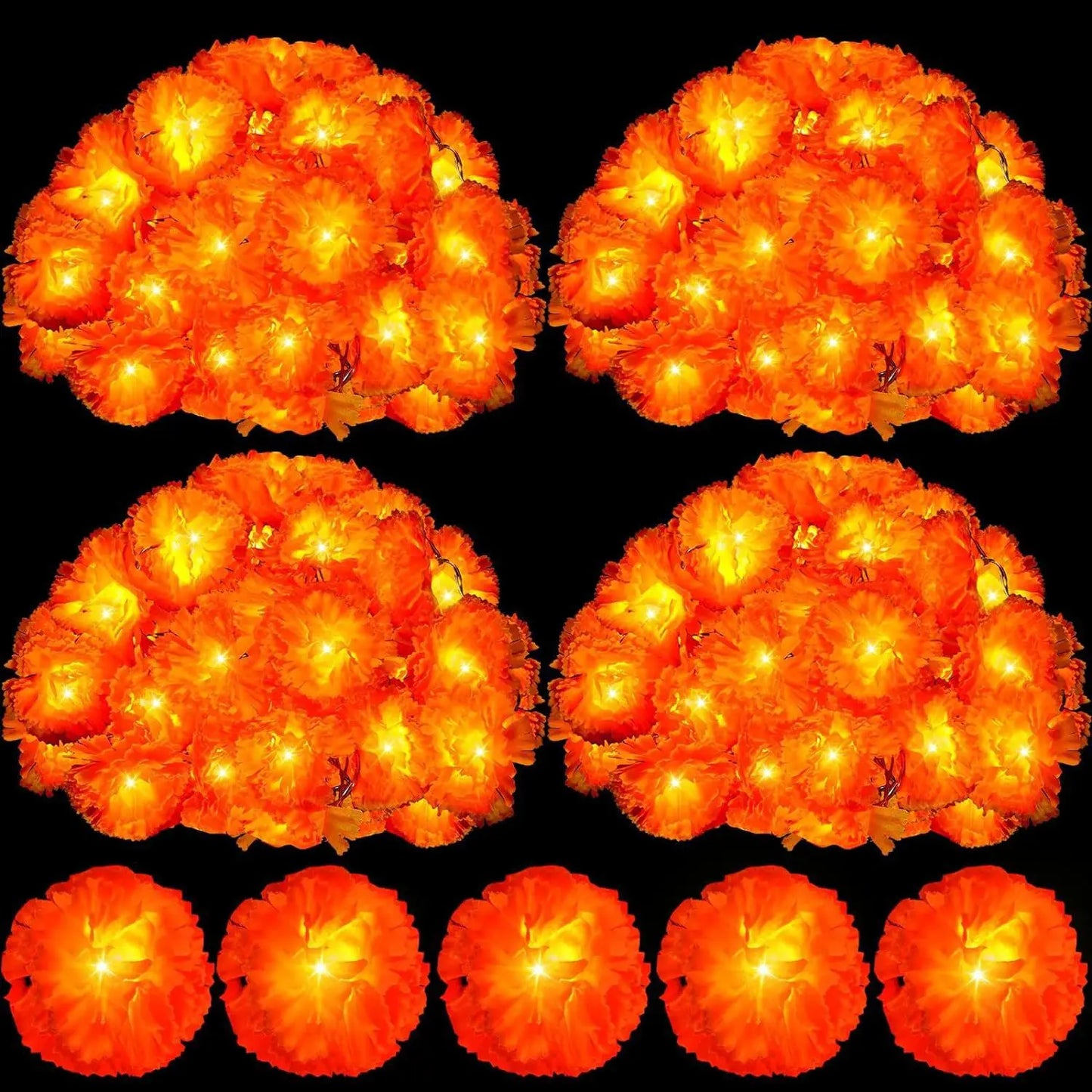 Marigold Garland for Decoration Lighted Day of The Dead Dia De Los Muertos Indian Diwali Altar Halloween Home Party Decor