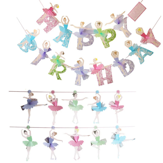 1 Set Ballet Girl Dancing Bunting Banner Ballerina Paper Flag Wedding Hanging Streamer DIY Supplies Party Favors Birthday Decor