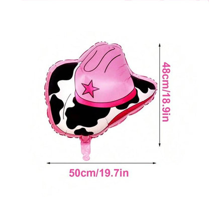 Western themed party balloons, including boots, cowboy hat foil balloons, suitable for birthday, bachelorette party decorations