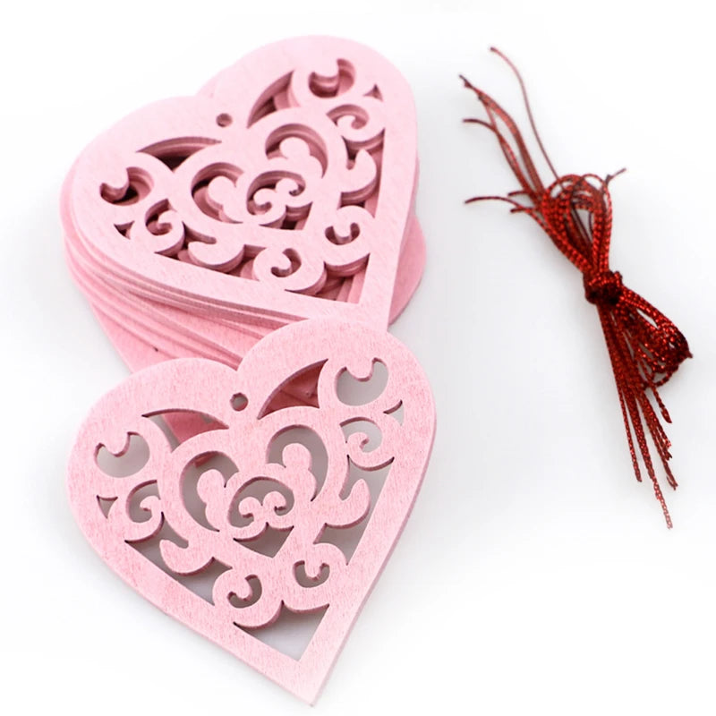 30Pcs Engraved Love Heart shaped pendant Hollow Shape DIY Crafts for Wedding Party Valentines Day Decoration Ornaments