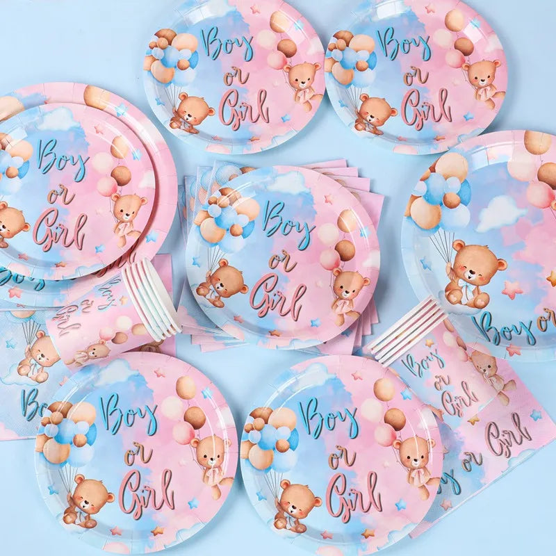 Gender Reveal Party Tablecloth Boy or Girl Baby Shower Decor Newborn Table Cover He Or She Gender Reveal Party Supplies