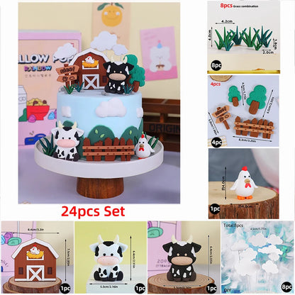 Farm Animals Cake Topper Rustic Cake Decoration Lambs, Ponies, Piglets, Chick,  Haystacks for Kids Happy Birthday Party Supplies