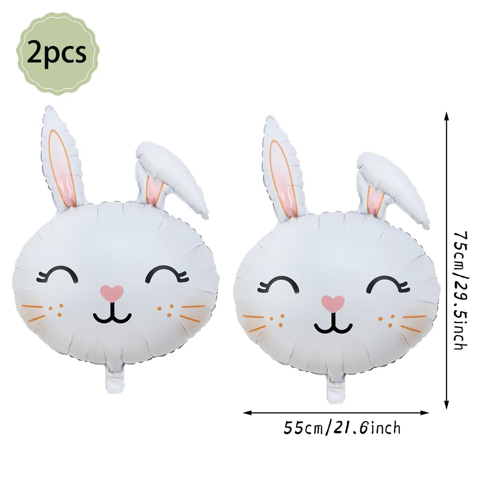 Happy Easter Party Decorations Bunny Eggs Paper Plates Cute White Rabbit Carrot Foil Balloons Kids Party Supplies Easter Favors