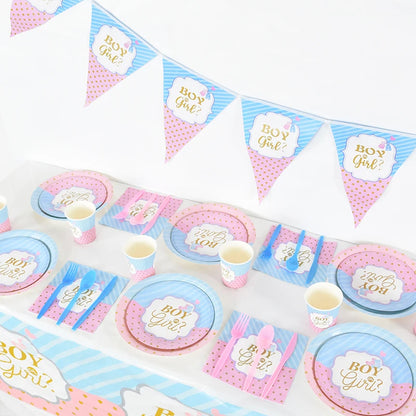 Gender Reveal Disposable Tableware Pink Blue Boy or Girl Plate Napkin Cup Tablecloth Baby Shower Party Table Decoration Supplies