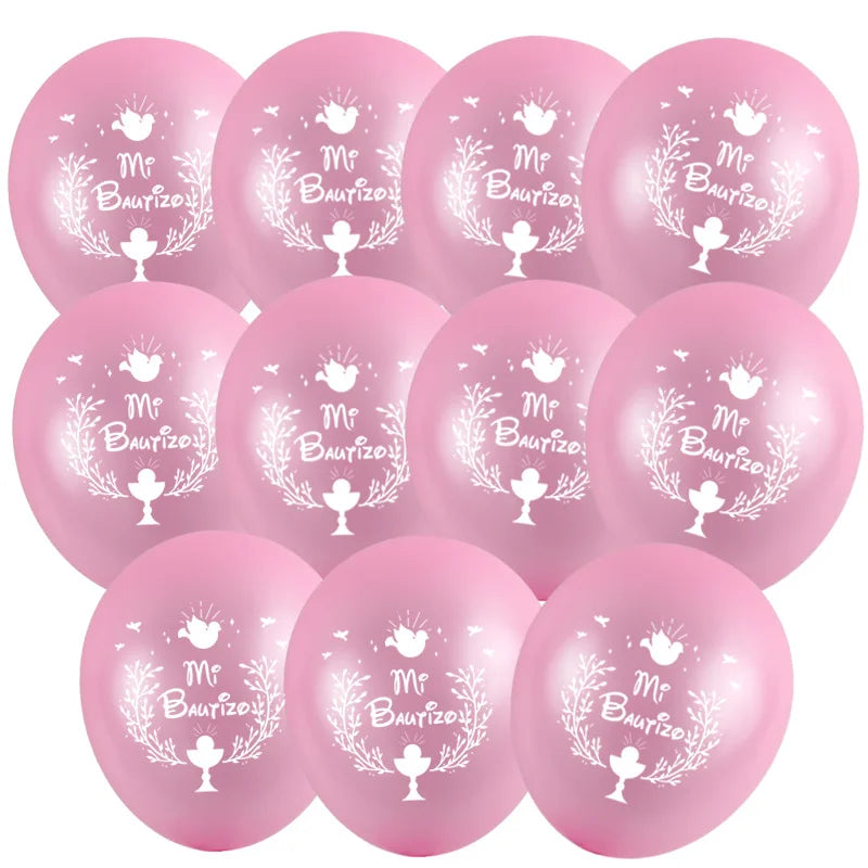 Spanish My Baptism Theme Logo Balloons 50pcs 10 inch Pink Blue Latex Balloon Set Boy Girl Birthday Baby Shower Party Decor